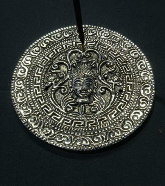 Buddha Face Round Aluminium Incense Burner - 9.5cm