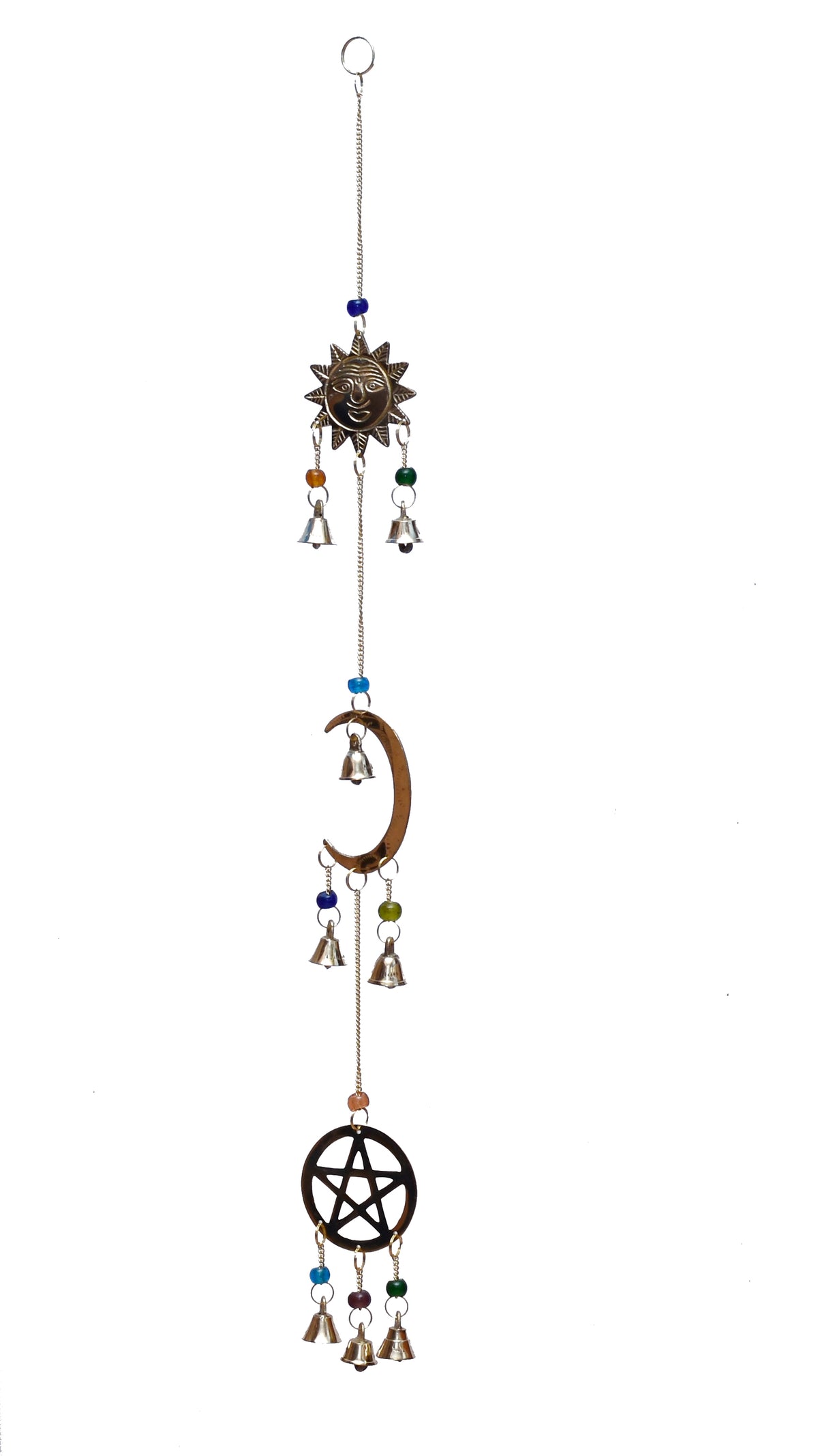 Hanging Sun Moon Pentacle Brass Bells