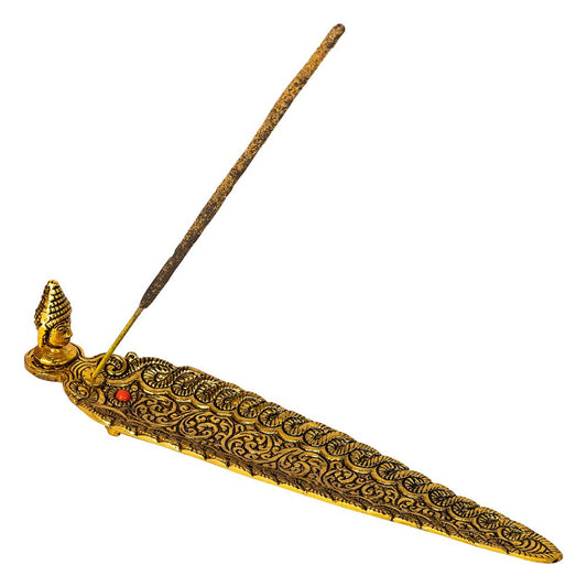 Buddha Head Gold Leaf Aluminium Incense Burner - 23cm