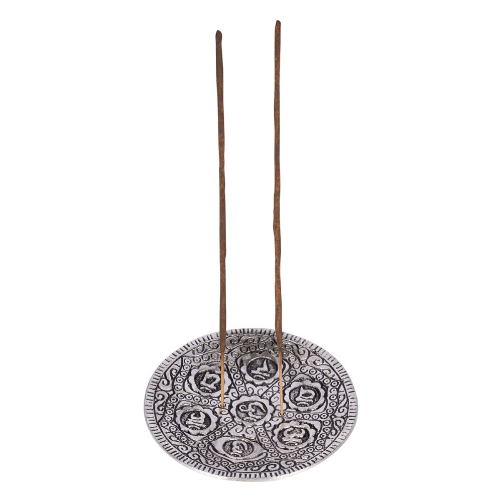 7 Chakra Round Aluminium Incense Burner - 11cm
