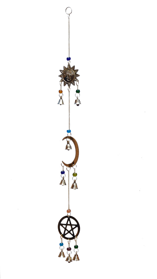Hanging Sun Moon Pentacle Brass Bells